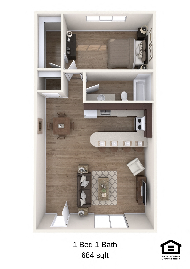 The Groove Vancouver, Washington One Bedroom One Bath 3D Floor Plan